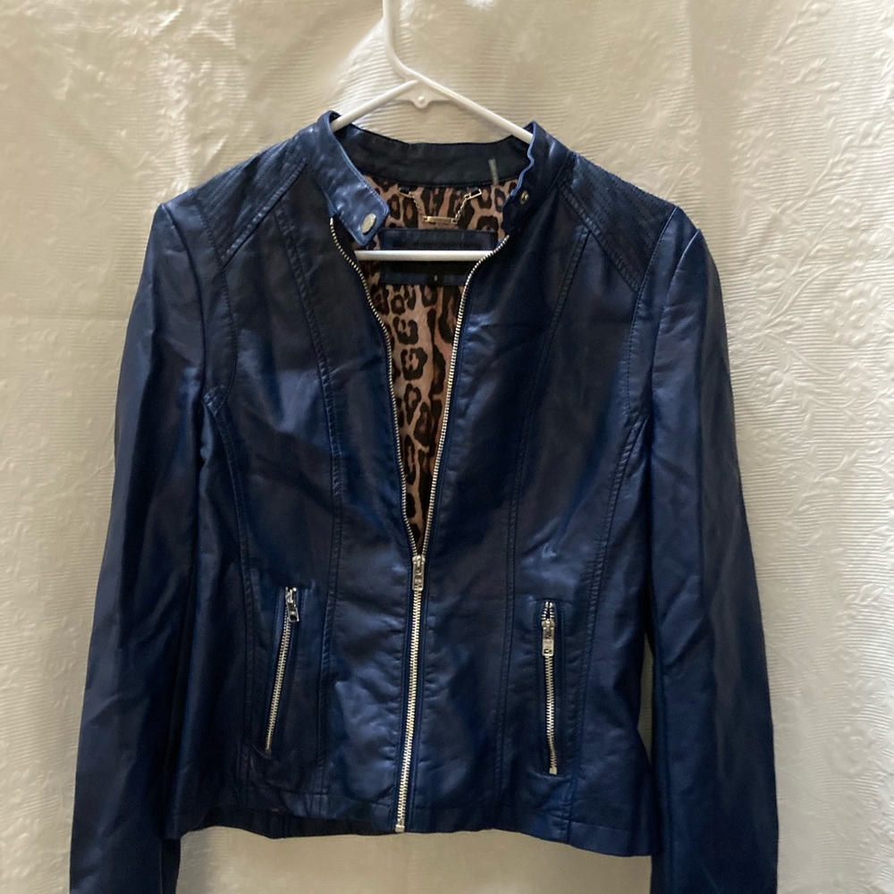 Black Rivet Leather Jacket w/Cheetah Print Lining